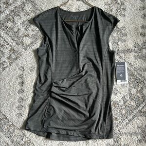 Deep green with grey and black thin strips, Women's Top